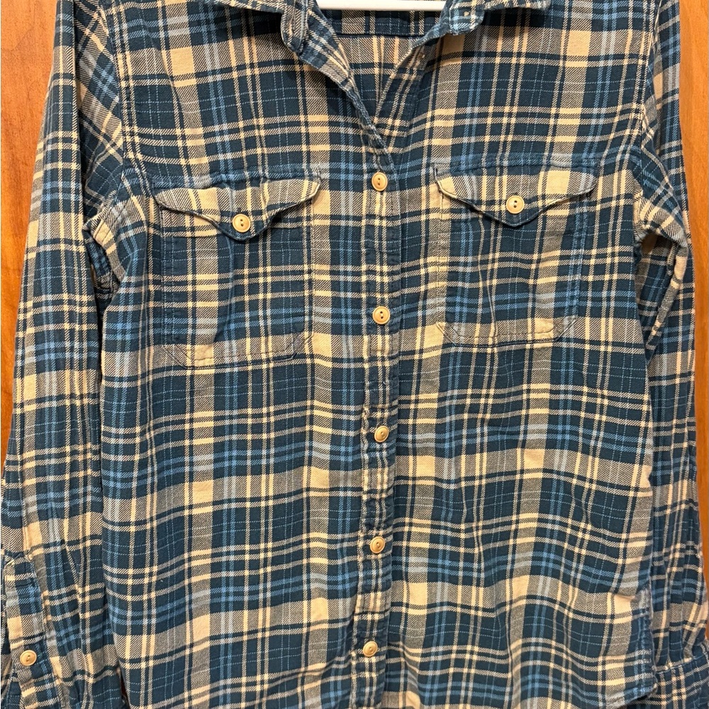 Filson Blue and Tan Plaid Women's Top